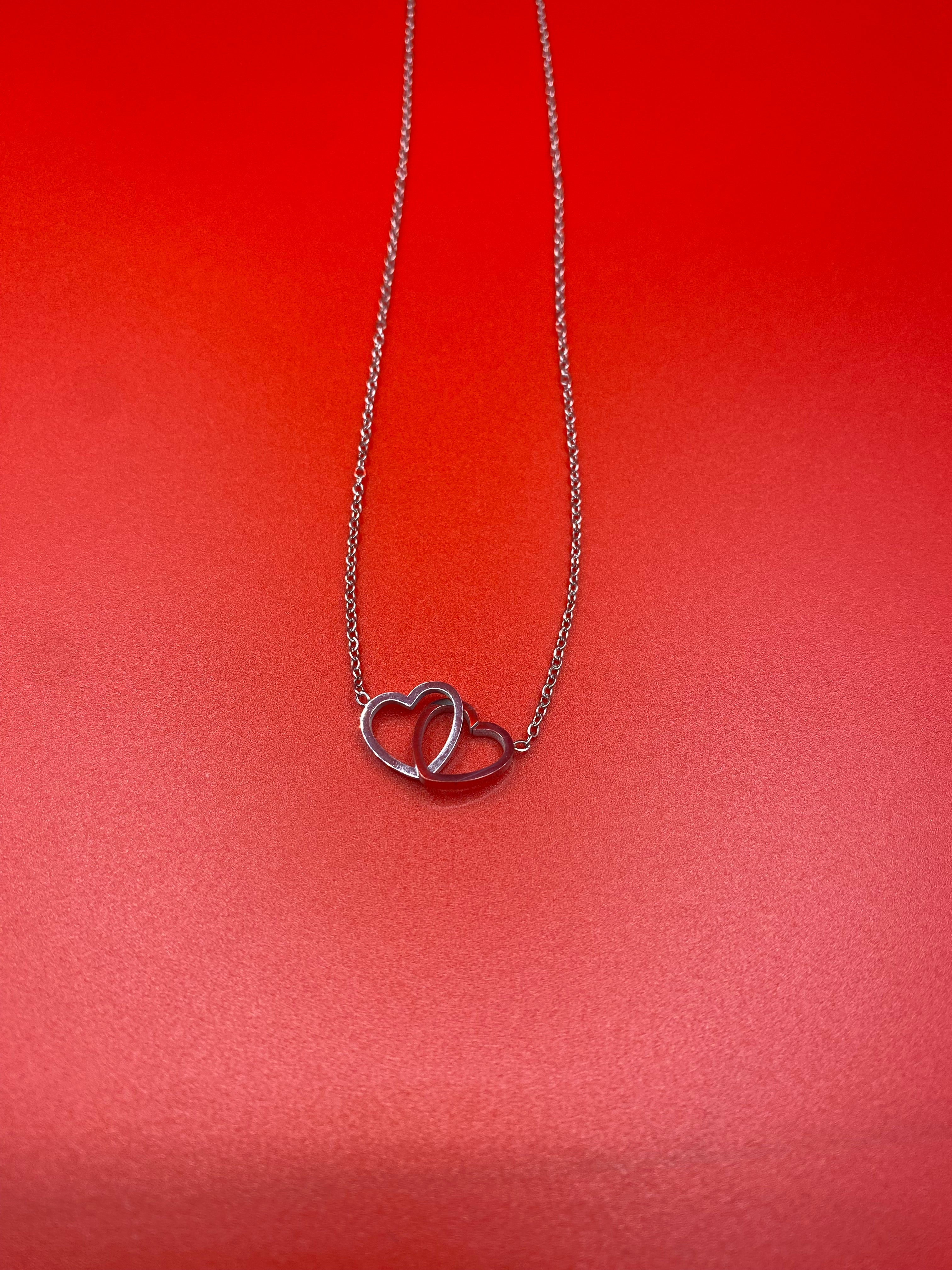 Silver Colored Double Heart Necklace