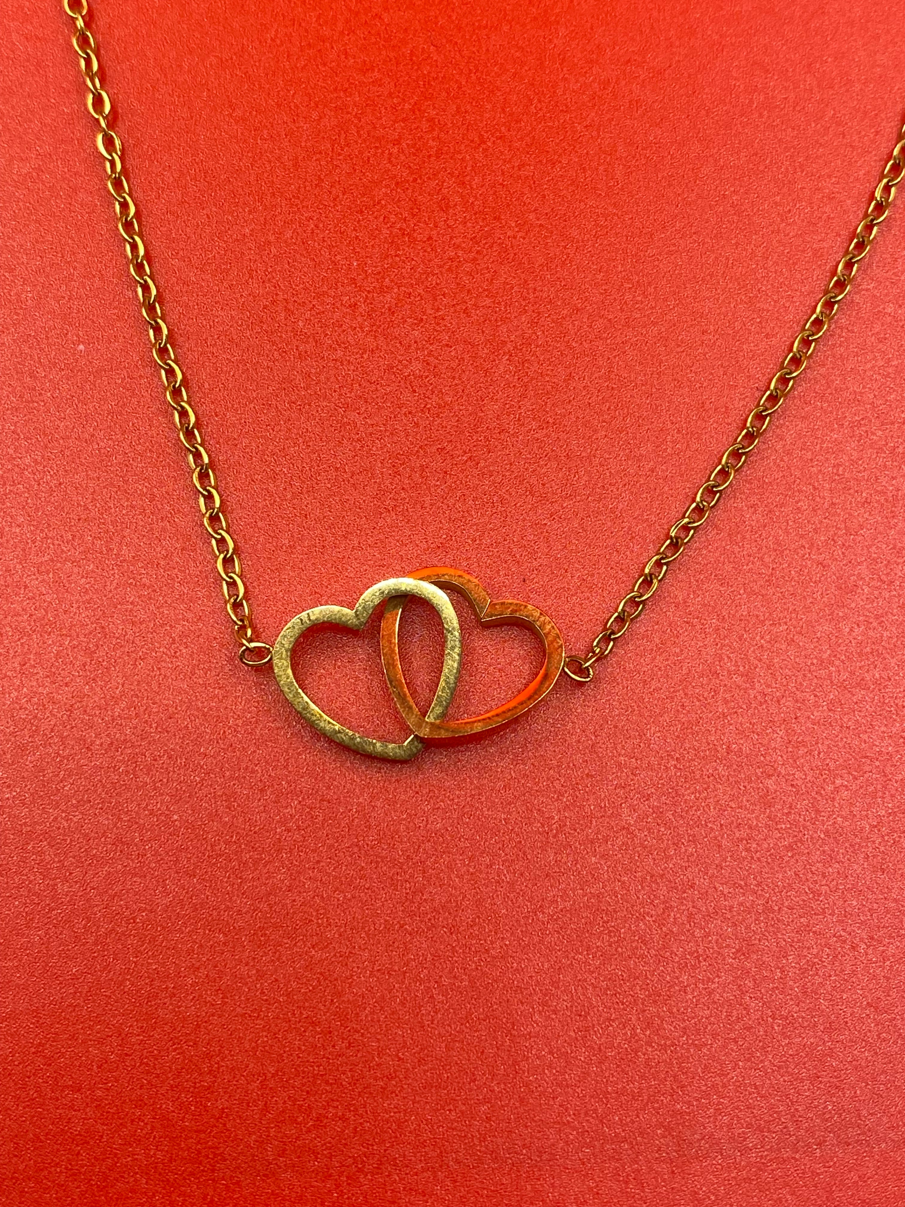 Gold Colored Double Heart Necklace